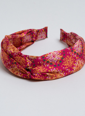 新款出口欧美 优雅气质粉红花朵印花发带发箍女 时尚百搭发夹头巾