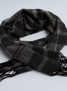 新款欧美时尚 优雅气质深灰格子围巾女秋冬 百搭保暖羊毛围脖披肩