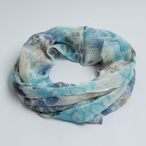 纯棉水彩印花春秋优雅蓝色围脖女