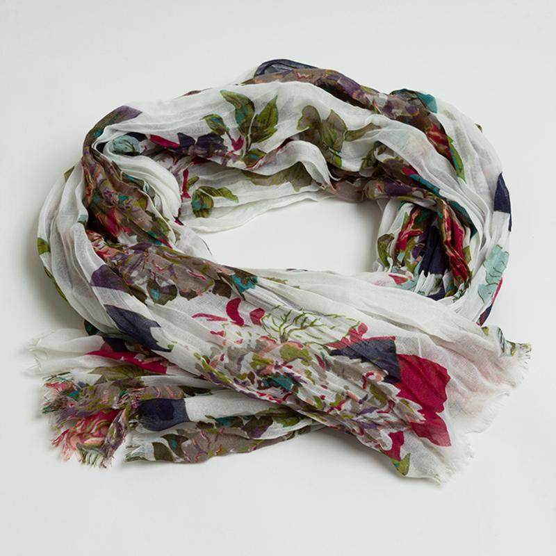 新款海边度假碎花沙滩巾防晒围脖出口白色大丝巾两用纱巾披肩舒适