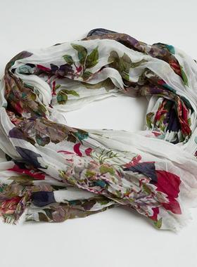 新款海边度假碎花沙滩巾防晒围脖出口白色大丝巾两用纱巾披肩舒适