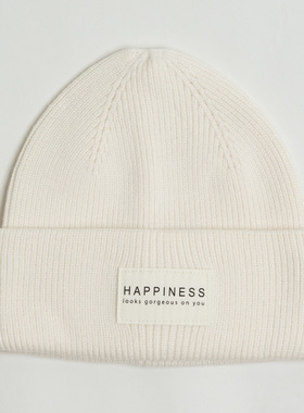 新款出口简约经典白色字母罗纹毛线帽子女秋冬百搭保暖旅游针织帽