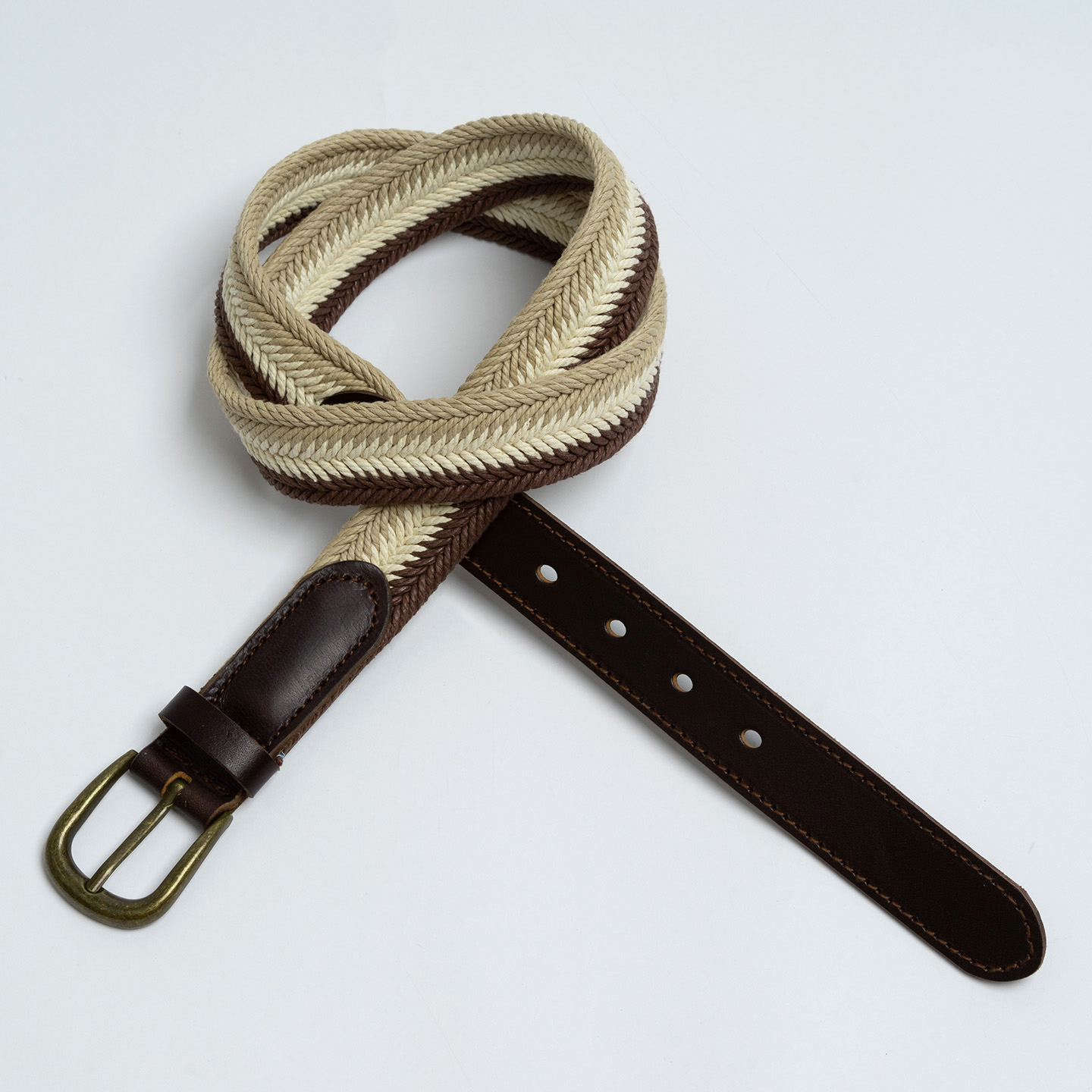 新款女士优雅咖色鱼骨棉帆布腰带