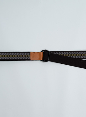 欧美时尚 男女通用编织腰带黑色纹路休闲 双环扣免孔青年学生裤带