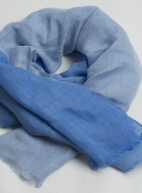 出口围巾女春夏优雅气质吊染蓝色丝巾百搭旅游装饰亚麻棉围巾披肩