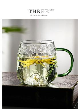 Tlife·Drifting·玻璃水杯耐热高温日式家用带把高档茶杯 | 飘雪