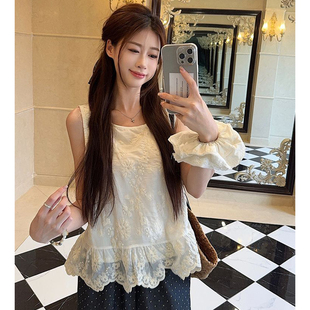 时尚 甜美蕾丝刺绣花边吊带上衣波点阔腿长裤 女2026夏季 新款 潮 套装