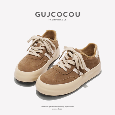 美拉德加绒板鞋女冬季新款小众运动百搭chic德训鞋厚底加棉休闲鞋