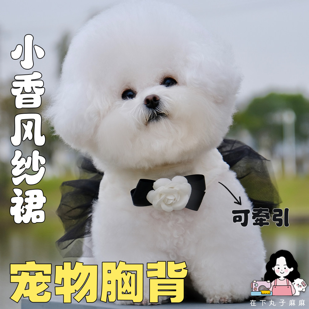 宠物胸背小香风公主裙 狗狗纱裙带蝴蝶结 比熊泰迪小狗牵引绳遛狗