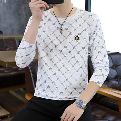 2025秋季新款长袖T恤男潮流印花