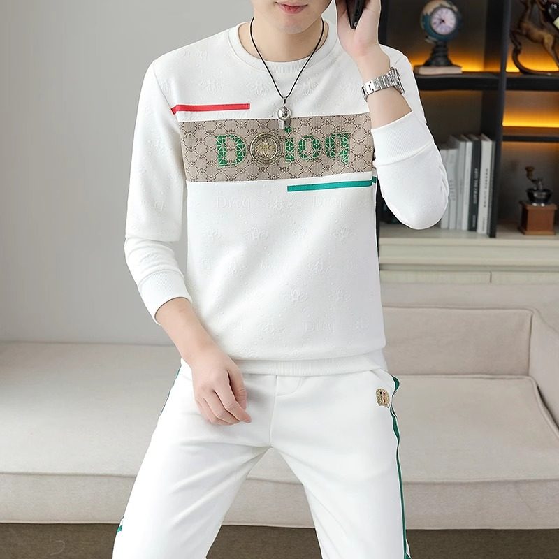 秋季新款休闲运动套装男潮牌搭配一套帅气纯棉圆领卫衣卫裤两件套