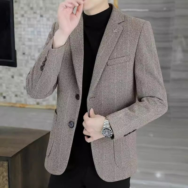 高端羊毛呢子西装外套男秋冬季新款休闲西服韩版修身男士短款大衣