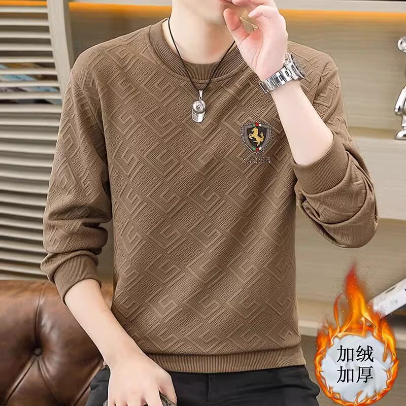 加绒加厚品牌卫衣男2024秋冬季新款潮牌修身男士高端圆领长袖T恤