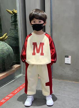 男童圆领字母卫衣套装2025新款春秋季男中大童洋气运动服儿童装潮