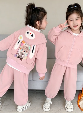 女童套装冬装2025新款洋气儿童网红加绒套装小女孩韩版时髦两件套