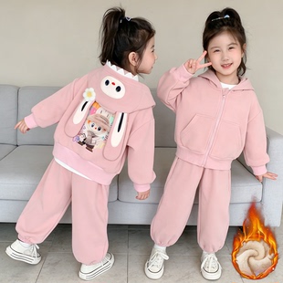 女童套装冬装2025新款洋气儿童网红加绒套装小女孩韩版时髦两件套