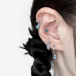 二十二丁目 蓝色珍珠海星耳钉钛钢超闪耳饰淡蓝爱心水滴耳圈耳环