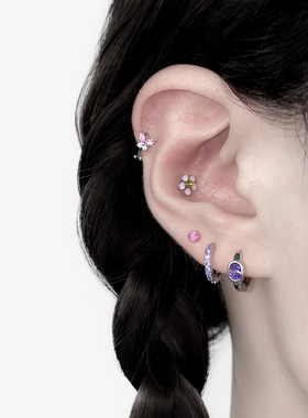 二十二丁目 紫色锆石耳圈耳环粉色蝴蝶闪钻耳扣澳宝小花耳钉耳饰