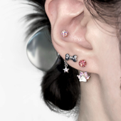 二十二丁目猫爪骨头耳钉女星星耳骨钉钛钢耳蜗钉闪钻耳圈耳环耳饰