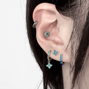 二十二丁目 帕拉伊巴绿色小花耳钉女四叶草甜美高级感耳圈耳环