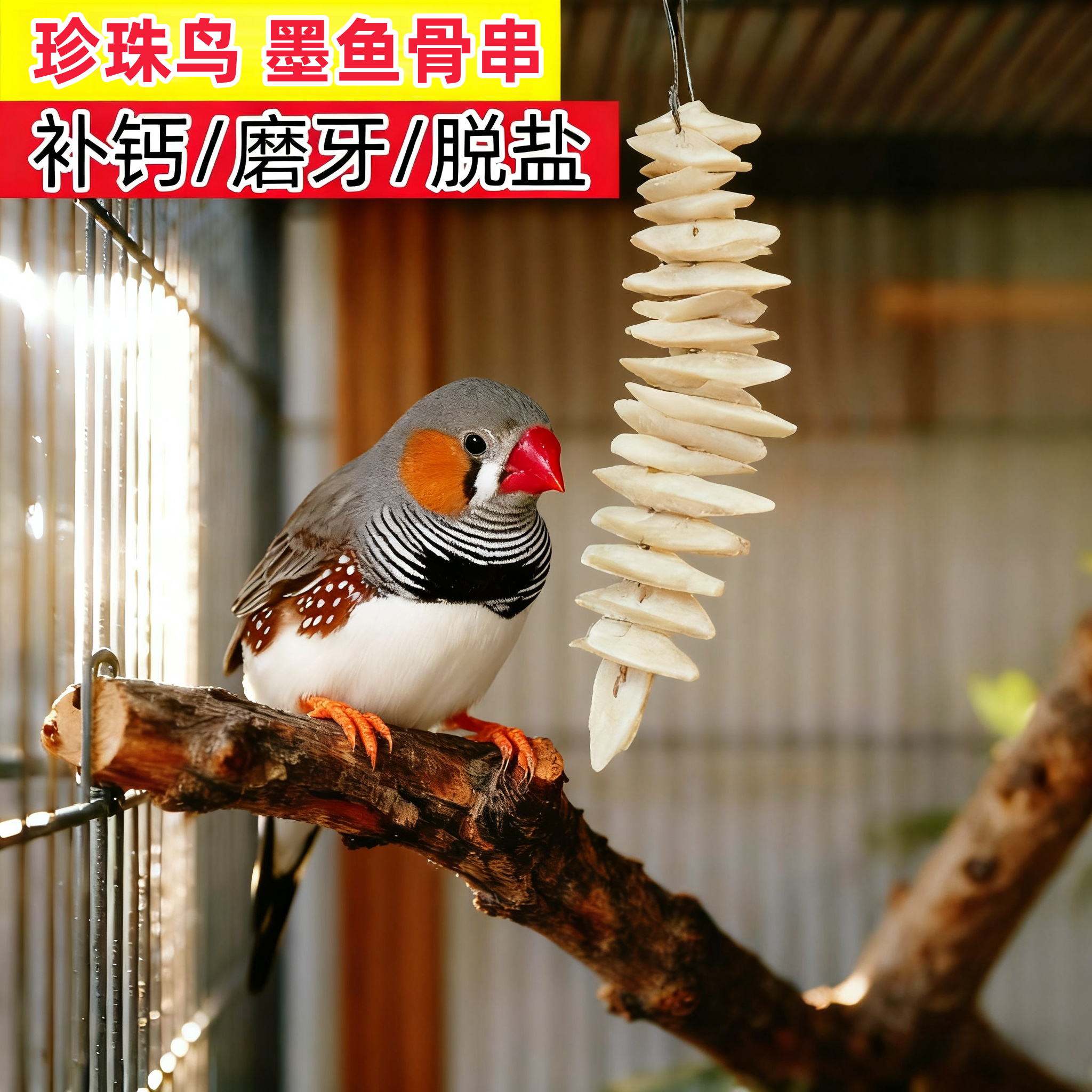 墨鱼骨珍珠鸟专用鹦鹉磨牙棒神器玩具大块补钙吊串食啃咬玄凤虎皮
