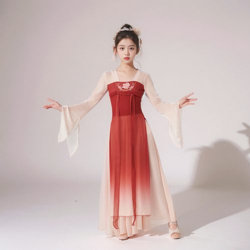 儿童古典舞演出服飘逸仙气长款汉唐齐胸飘带纱衣舞蹈服中国舞套装 - 封面