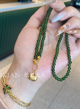 贤夫人手作 新中式复古碧玉绿玉髓小胖福吊坠项链挂坠链