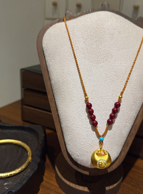 夫人手作 原创设计手工编织项链女款编绳黄金挂坠小胖福吊坠