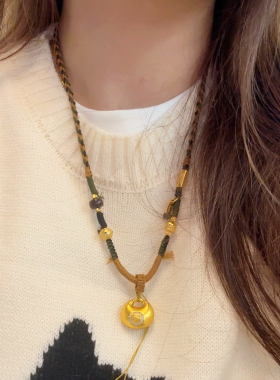 夫人手作 原创设计手工编织项链女款编绳黄金挂坠小胖福吊坠