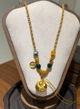 夫人手作 原创设计手工编织项链女款编绳黄金挂坠小胖福吊坠