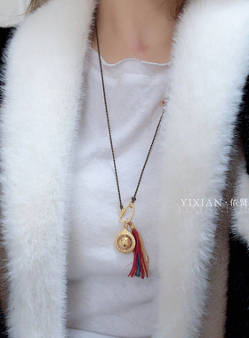 夫人手作 吸钱星财神手工编绳吊坠简约百搭长款项链毛衣链原创