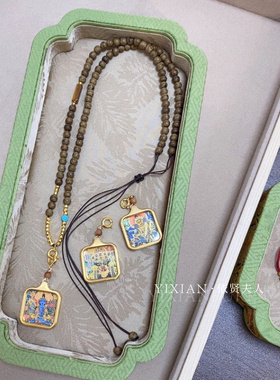 夫人手作  新中式国风沉香唐卡吊坠扎吉拉姆黄财神虚空藏项链