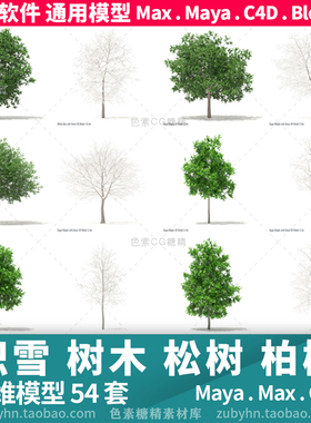 雪后树木枯枝绿叶植物3d模型三维模型54套maya3dmaxc4dblender