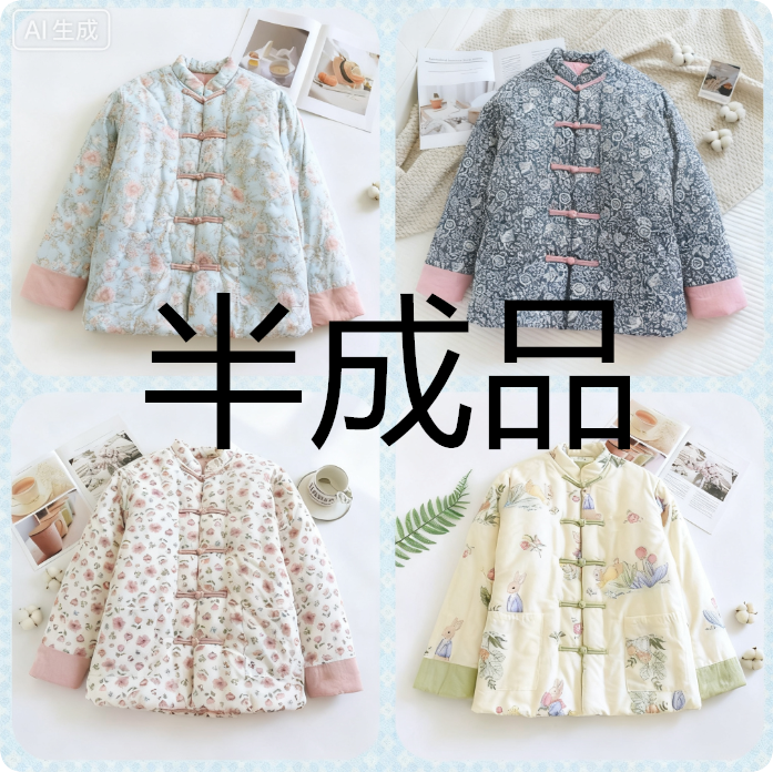 纯棉半成品棉袄片手工外套盘扣中式国风女士冬季加厚保暖棉花衣皮