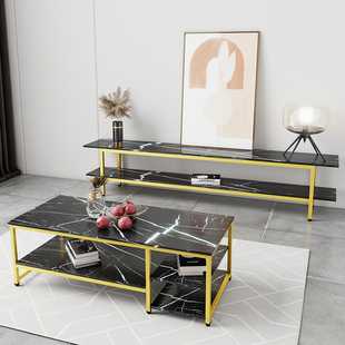现代简约电视柜茶几组合小户型简易家用轻奢铁艺大理石超窄小桌子