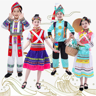 中国风儿童56少数民族小学幼儿园学校走秀纳西族舞台演出服表演服