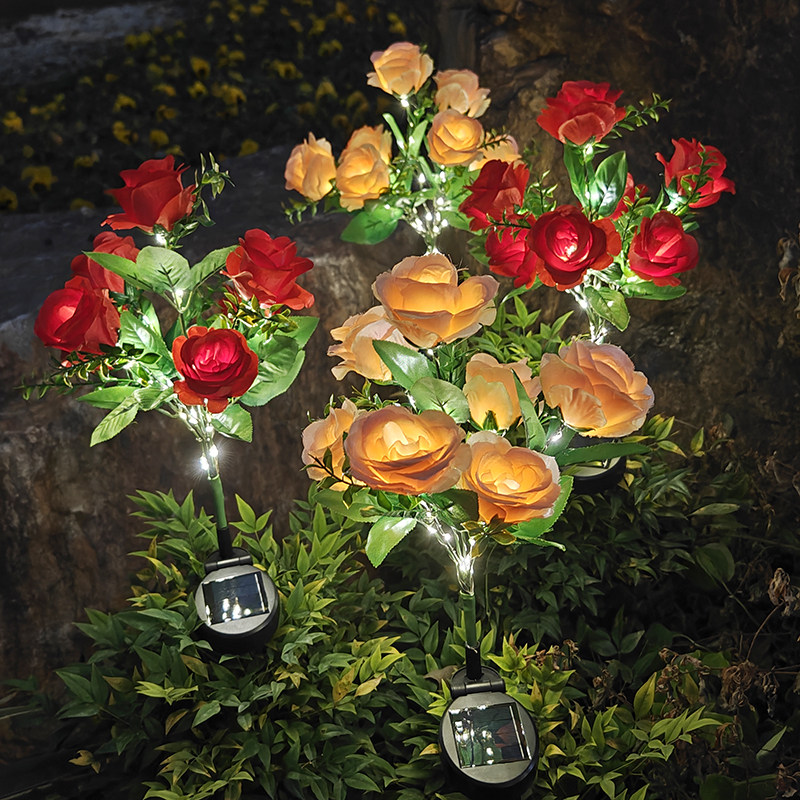 太阳能7头玫瑰花户外庭院灯花园草坪灯氛围装饰灯防水景观地插灯