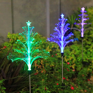 太阳能地插灯户外防水七彩变色光纤水母灯庭院阳台花园地插草坪灯