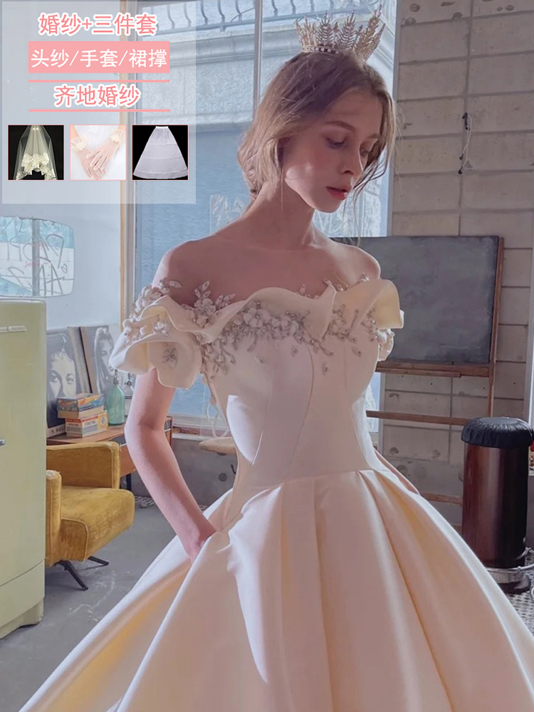  Champagne color wedding dress 