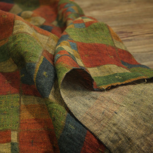 瓦娜家原创高品色织纯亚麻印花超柔软亲肤布料衬衫 面料橘 裙袍服装