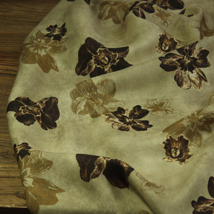 瓦娜家黄底大花铜氨丝印花布料超大牌设计半身连衣裙袍服装面料单