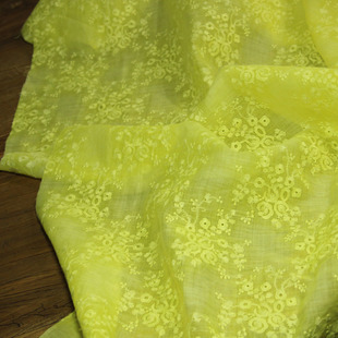 瓦娜家炒色工艺柠檬黄纯苎麻布料绣花麻布宽松连衣裙袍子服装面料