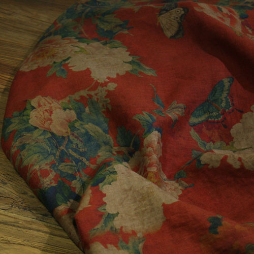 瓦娜家亚麻服装国风印花裙袍布料