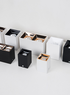 方形明装LED筒灯单头双头COB黑色射灯免开孔简约吸顶天花灯高显指