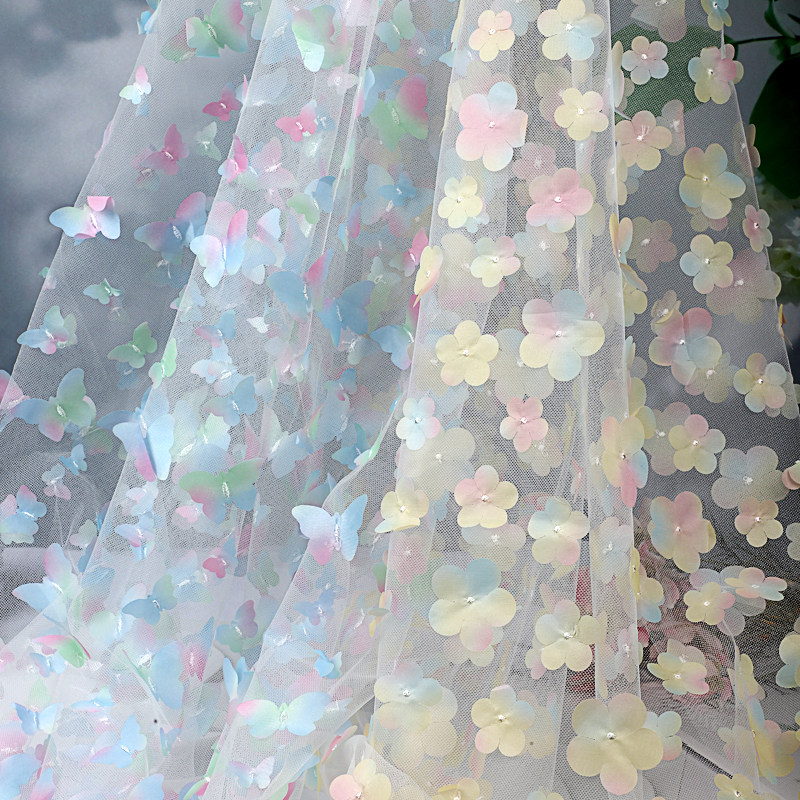 立体蝴蝶网纱手工设计师绣花布料