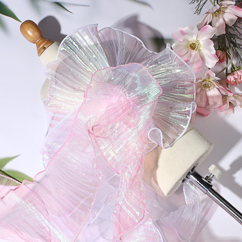 幻彩渐变人鱼蓝褶皱珍珠花边辅料