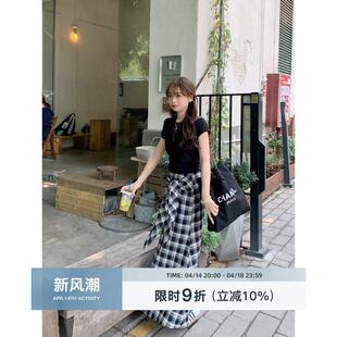 切糕自制小個子夏季 半身裙黑白格子復(fù)古裙子半裙 長裙女設(shè)計感時尚