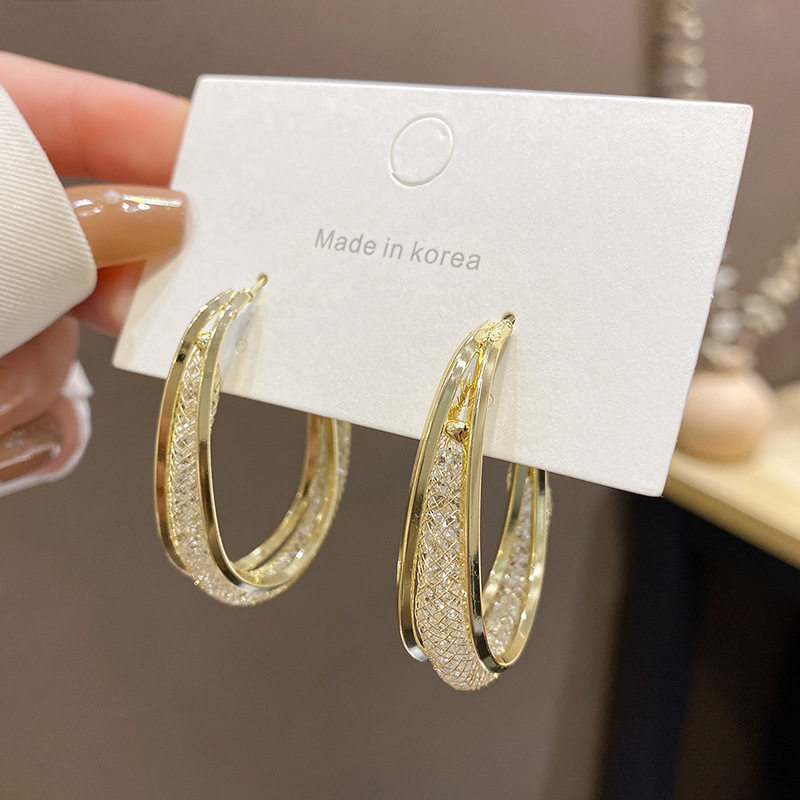 超闪大圈圈耳环欧美夸张水钻时尚气质耳钉女网红圆脸显瘦满钻耳圈