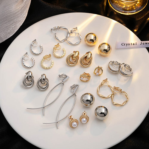 韩国简约风几何圆形耳夹 极简不规则镂空圆圈耳夹无耳洞耳饰女