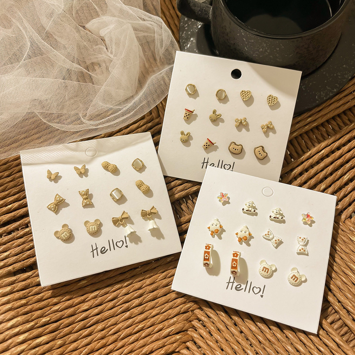 2025秋冬新款棕色银针套装简约百搭咖色优雅时尚耳环甜美简约耳饰